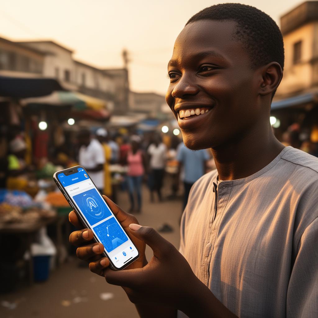 Young African using AI on phone